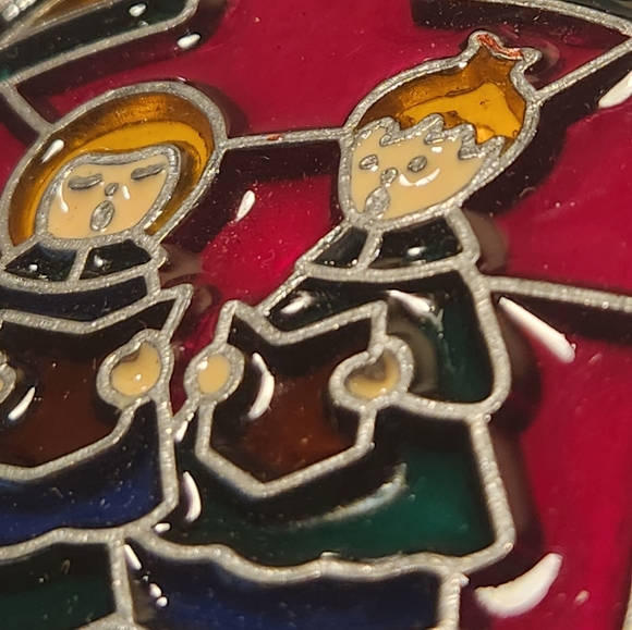 Vtg Christmas Carolers Stained Glass Christmas Ornament Suncatcher Signed - Picture 7 of 9